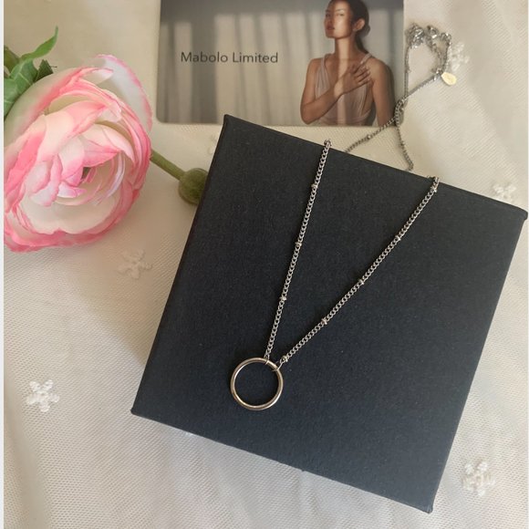 925 Sterling Silver Circle Ring Choker Necklace - Picture 3 of 16